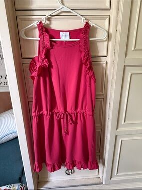 Sundays by Anthropology. Woman’s mini dress. Pink Ruffle Drawstring Dress -